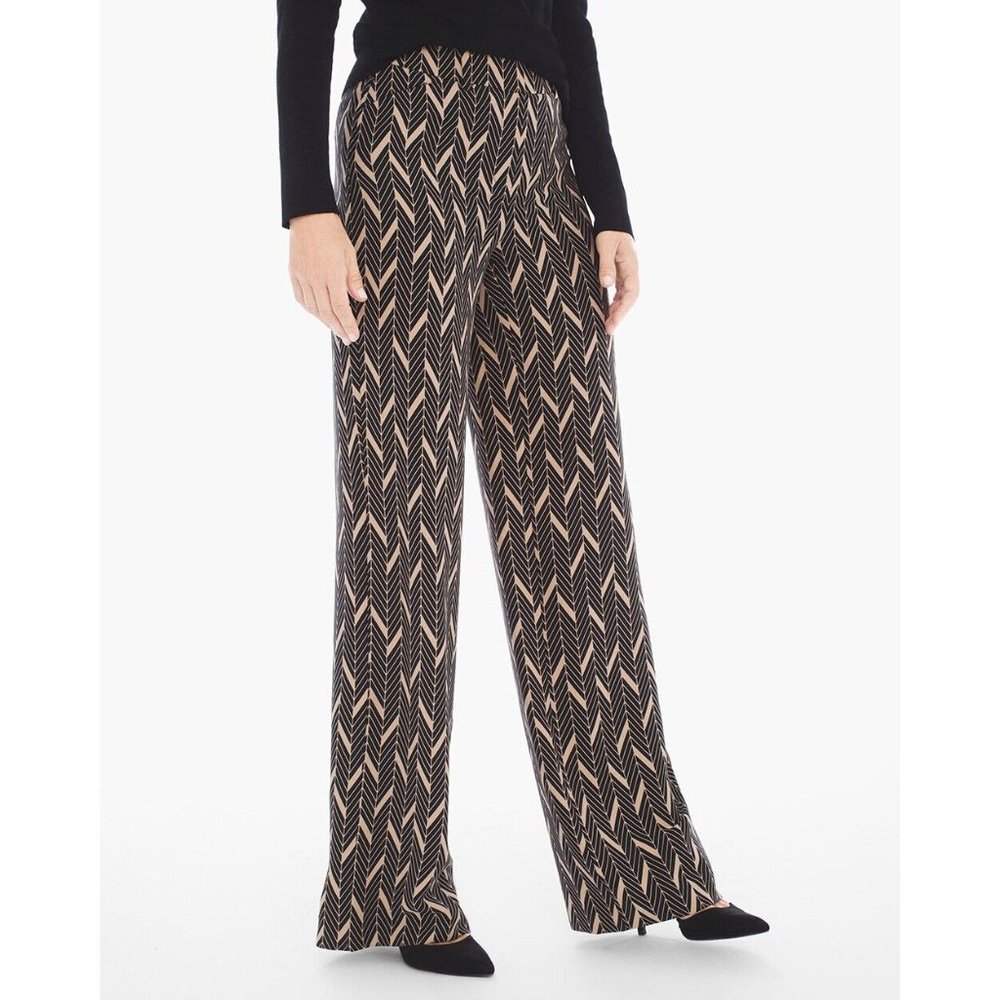 Chico's Wide Leg Pants Sz 0.5 USA Regular 6 Elevated Miter Print NO WRINKLE NWT - Picture 2 of 12